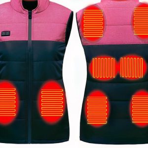 Blouson chauffant femme sans manches col montant rose et noir