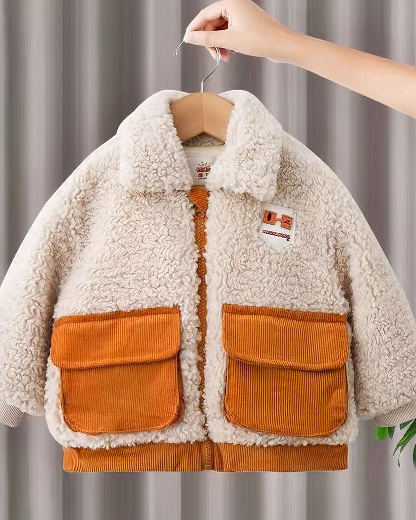 Blouson chaud fille en fausse fourrure avec poches