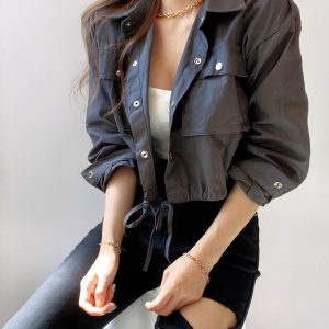 Blouson court à lacets pour femme en coton