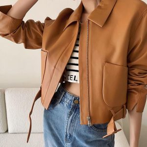 Blouson cuir femme court tendance