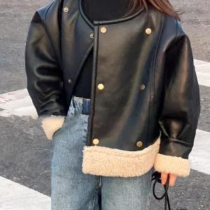 Blouson en cuir synthétique fille avec fourrure