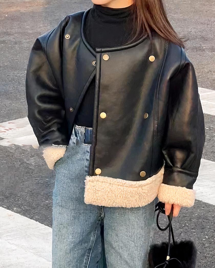 Blouson en cuir synthétique fille avec fourrure