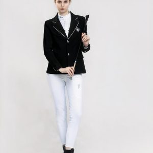 Blouson d’équitation confortable noir à col rabattu pour femme