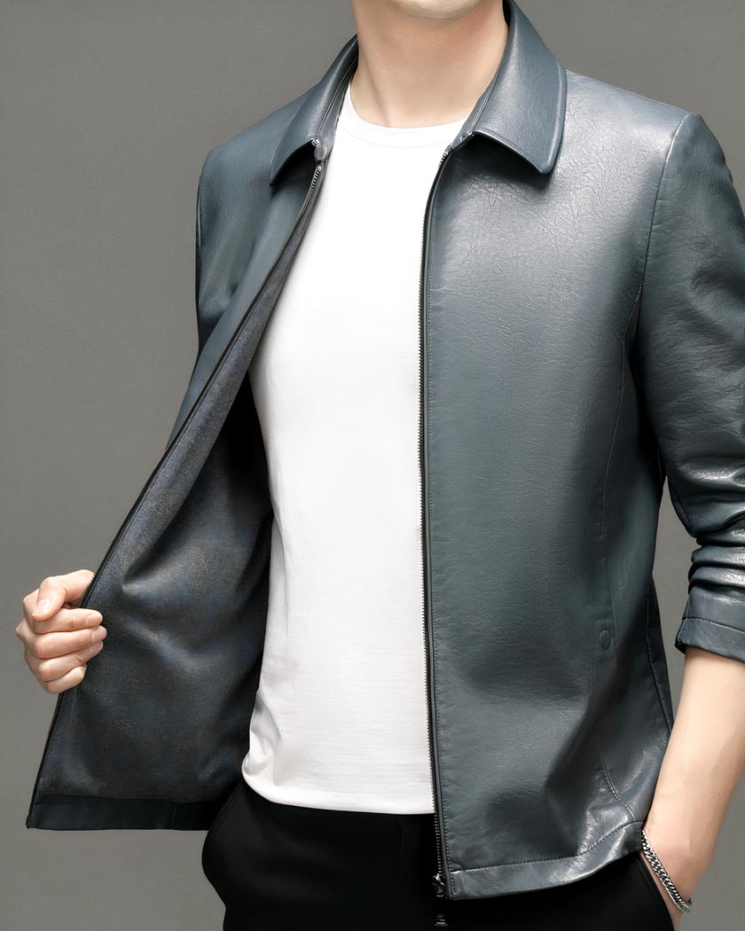 Blouson d’hiver en simili cuir à col rabattu pour homme – Image 2