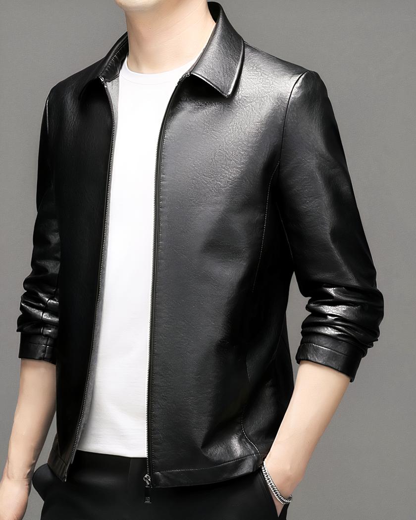 Blouson d’hiver en simili cuir à col rabattu pour homme – Image 3