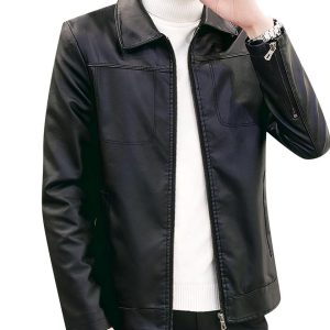 Blouson d’hiver fourré et épais en simili cuir pour homme