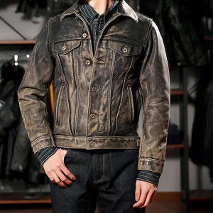 Blouson de luxe en cuir vintage pour homme