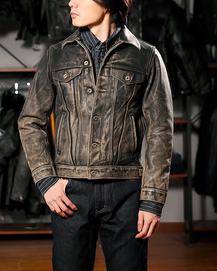 Blouson de luxe en cuir vintage pour homme