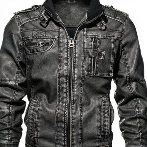 Blouson de moto en simili cuir pour homme