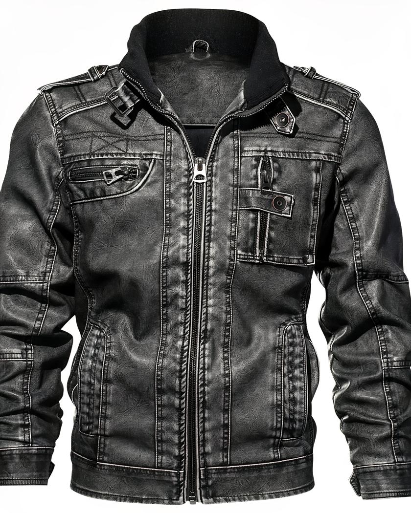 Blouson de moto en simili cuir pour homme