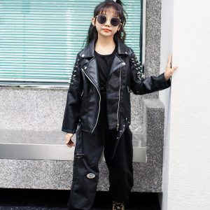 Blouson de moto noir à clous pour fille
