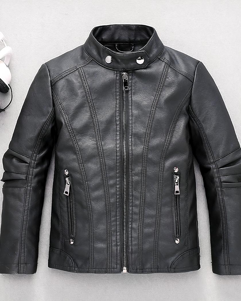 Blouson de moto stylé en simili cuir pour garçon