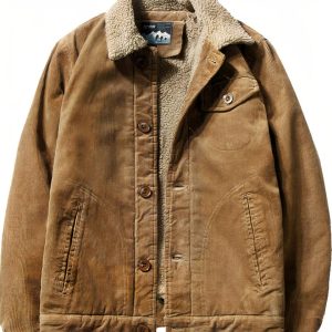 Blouson décontracté marron en velours côtelé pour homme