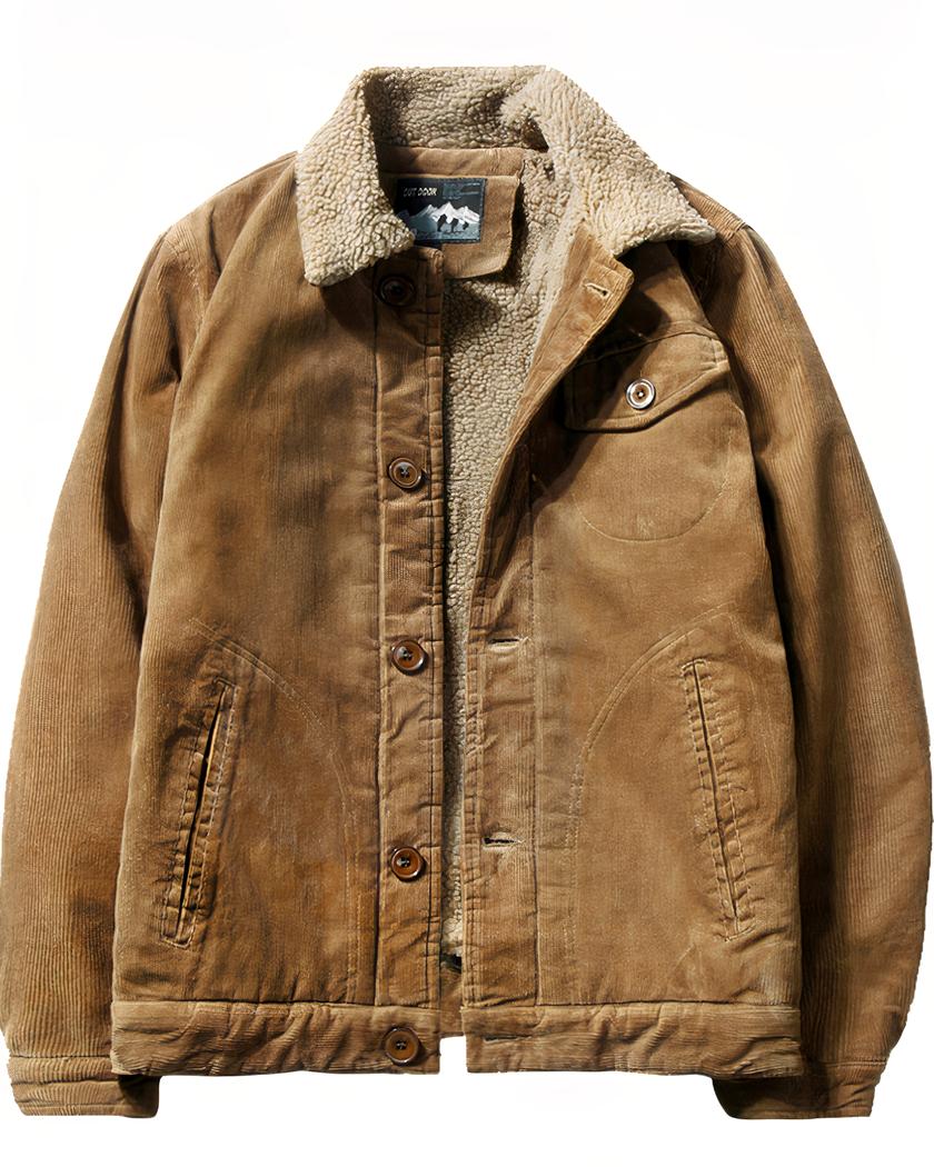 Blouson décontracté marron en velours côtelé pour homme