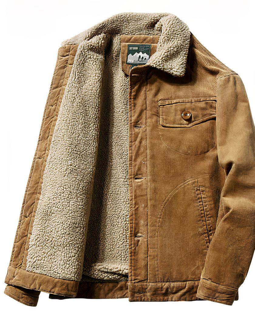 Blouson décontracté marron en velours côtelé pour homme – Image 3