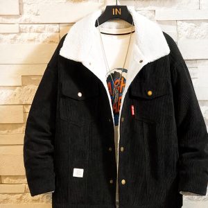 Blouson décontracté noir en velours côtelé pour homme