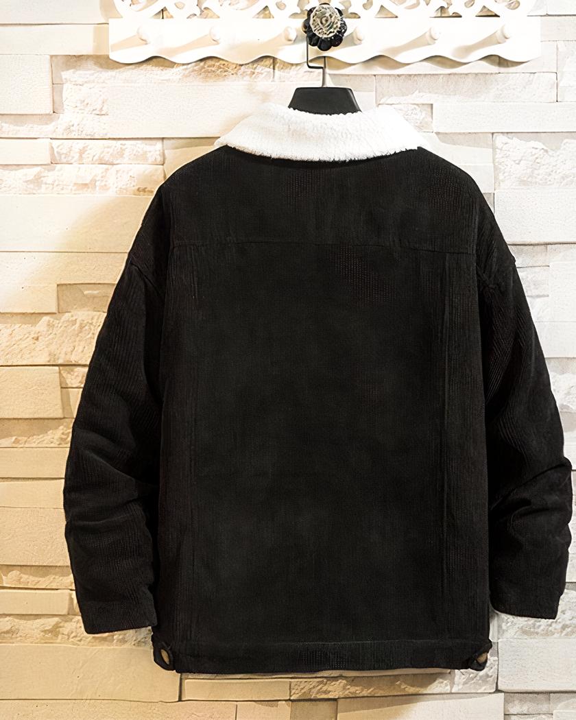 Blouson décontracté noir en velours côtelé pour homme – Image 3