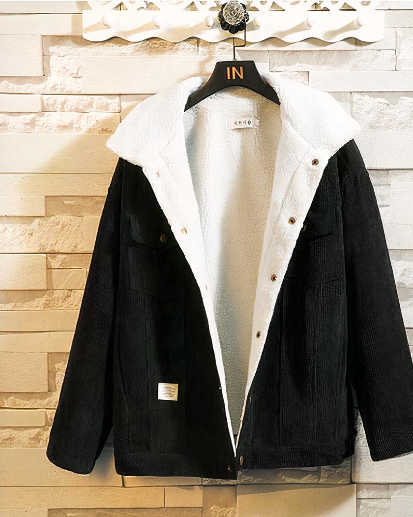 Blouson décontracté noir en velours côtelé pour homme – Image 4