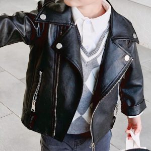 Blouson en cuir noir style rockeur pour garçon