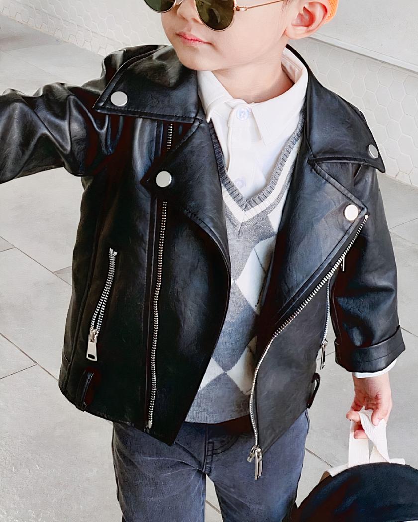 Blouson en cuir noir style rockeur pour garçon