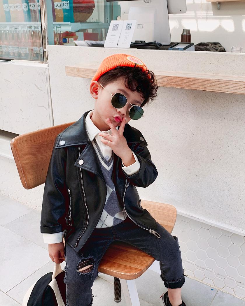 Blouson en cuir noir style rockeur pour garçon – Image 3