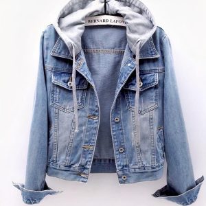 Blouson en jean court à capuche pour femme
