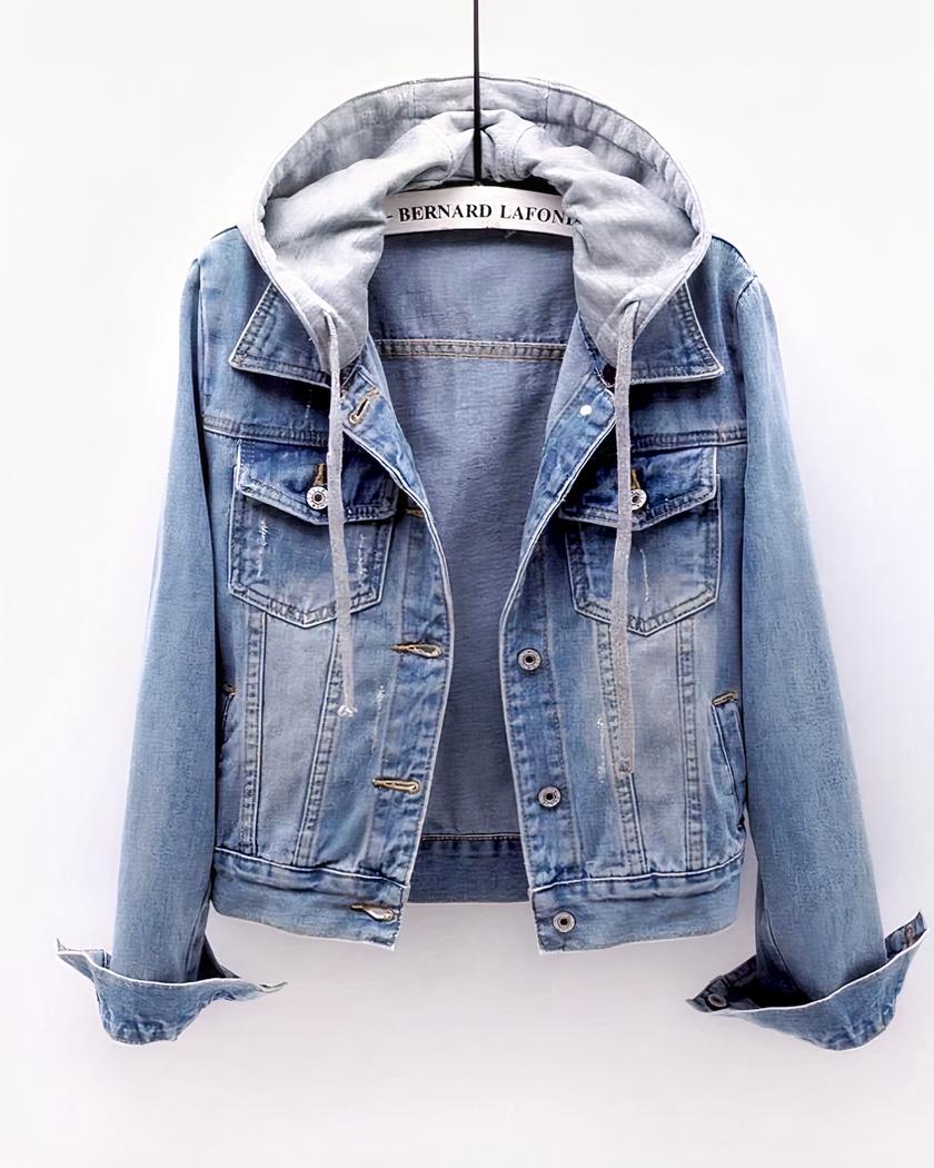 Blouson en jean court à capuche pour femme – Image 2