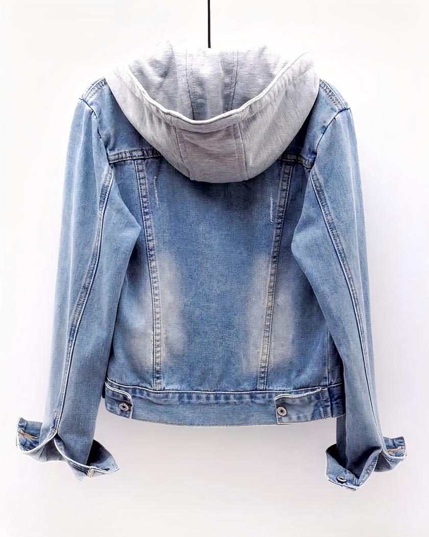 Blouson en jean court à capuche pour femme – Image 3