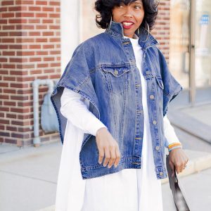 Blouson en jean court à manches chauve-souris pour femme