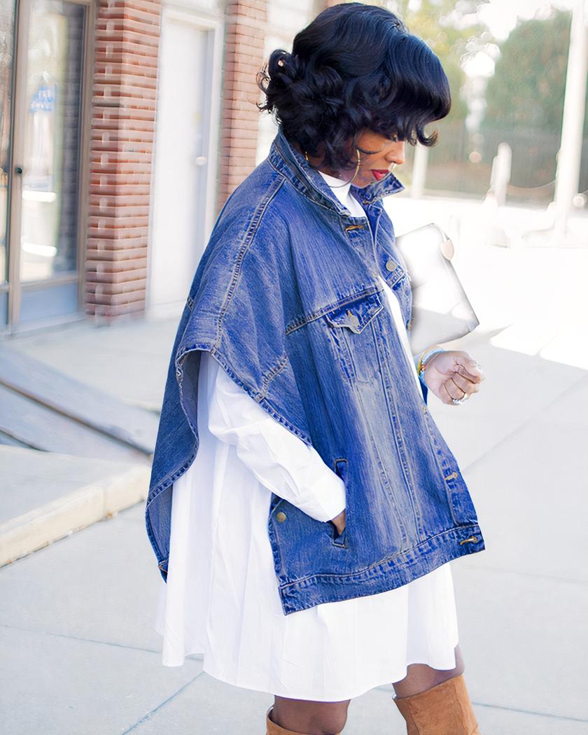 Blouson en jean court à manches chauve-souris pour femme – Image 3