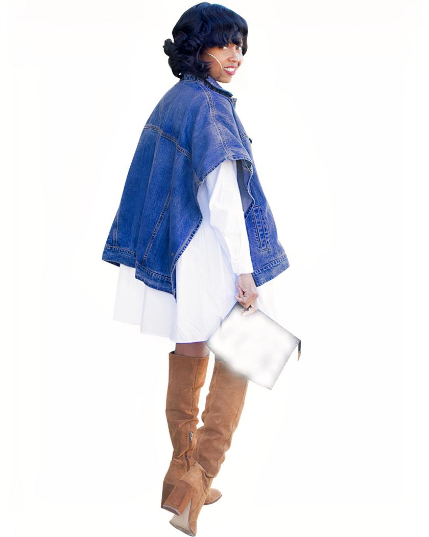 Blouson en jean court à manches chauve-souris pour femme – Image 4