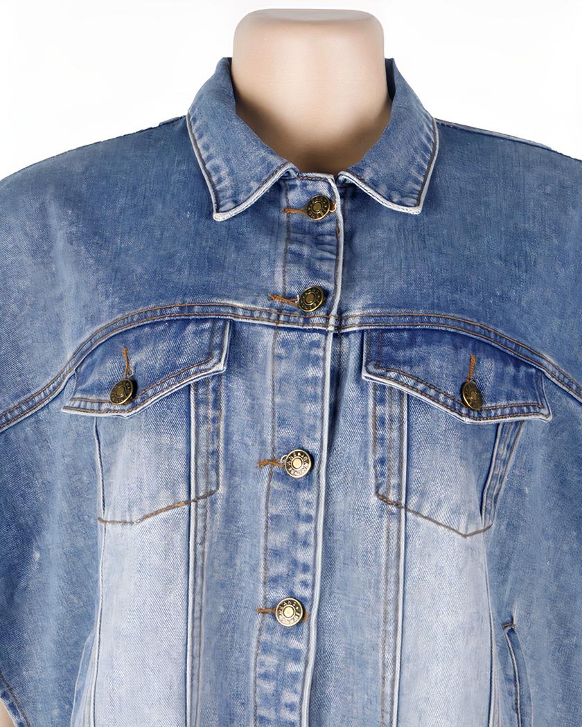 Blouson en jean court à manches chauve-souris pour femme – Image 5