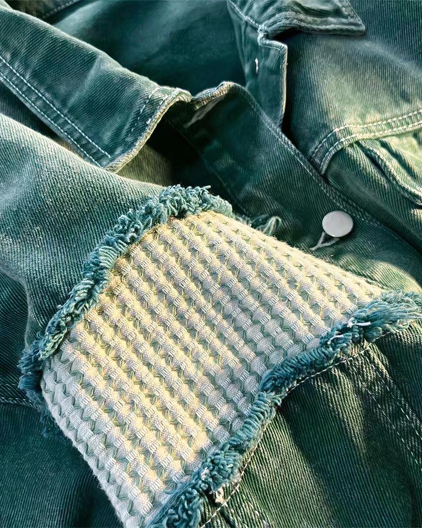 Blouson en jean femme vintage verte – Image 4