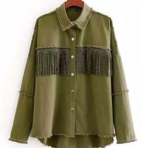 Blouson en jean vintage effiloché avec franges pour femme