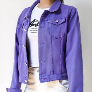 Blouson en jean violet décontracté pour femme