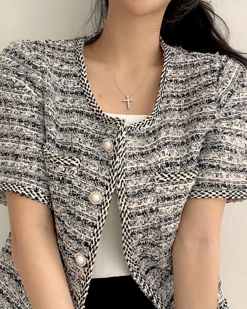 Blouson en tweed à manches courtes pour femme pour l’été – Image 4