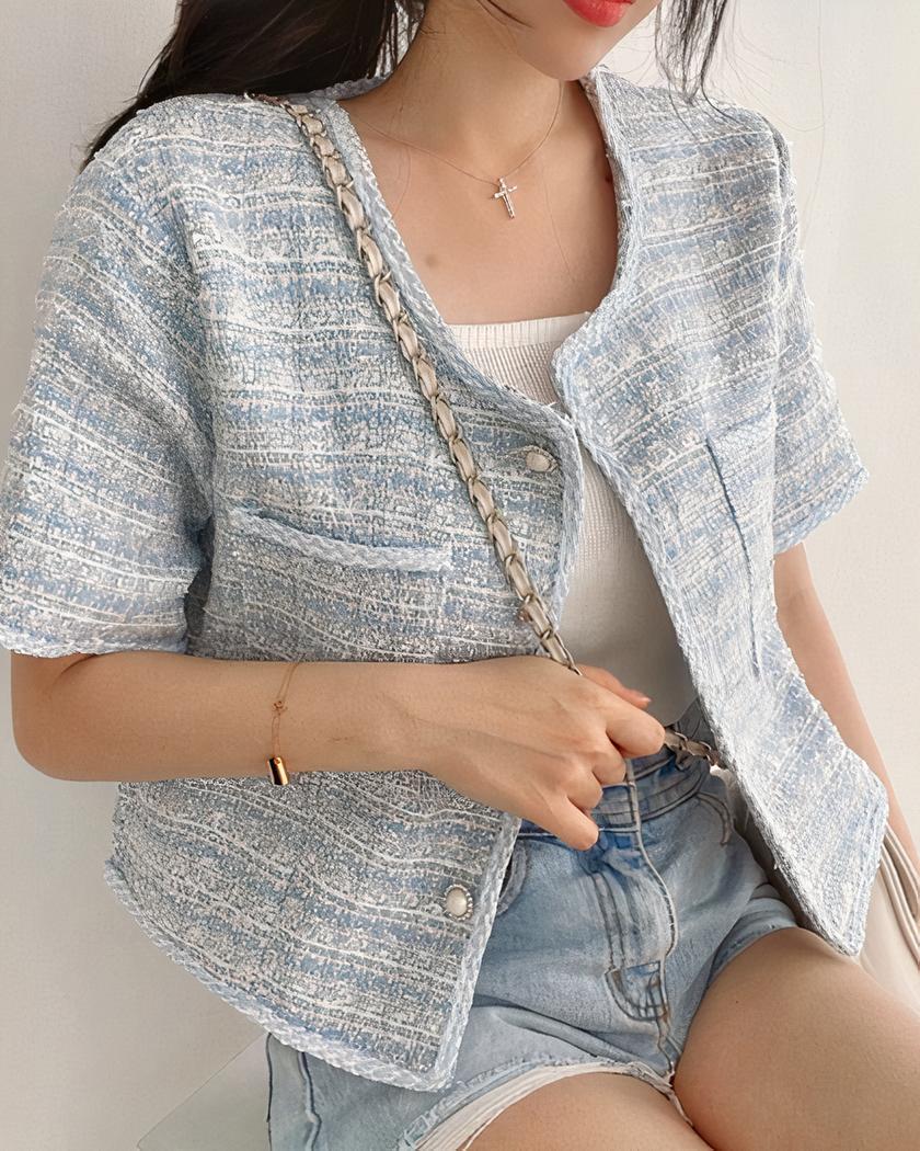 Blouson en tweed à manches courtes pour femme pour l’été – Image 5