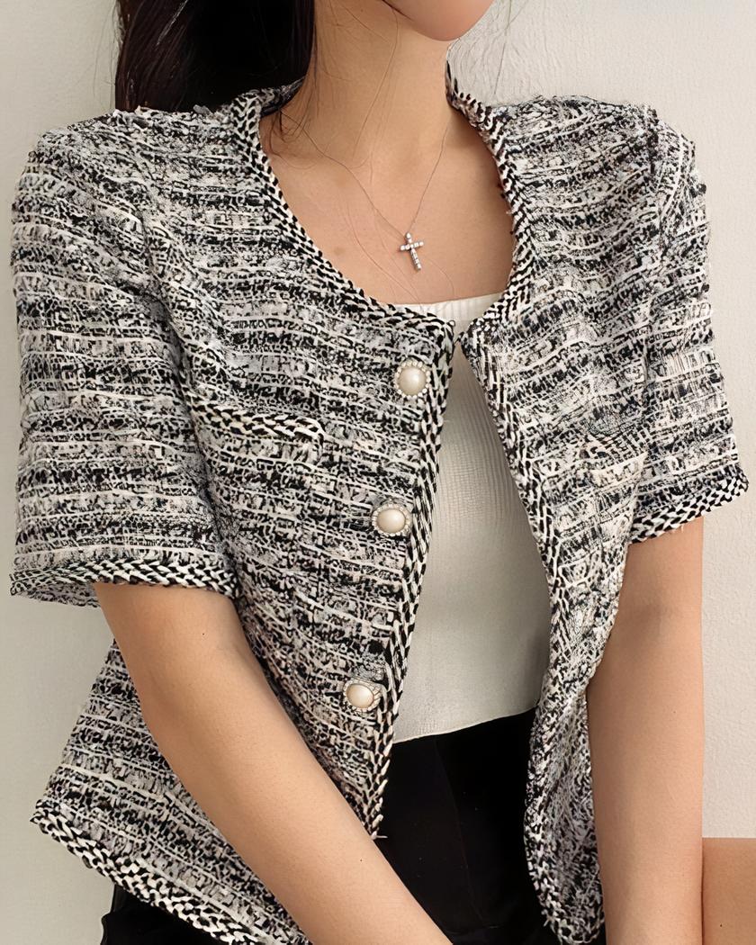 Blouson en tweed à manches courtes pour femme pour l’été – Image 7