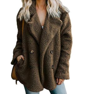 Blouson fourré à col rabattu en fourrure synthétique pour femme