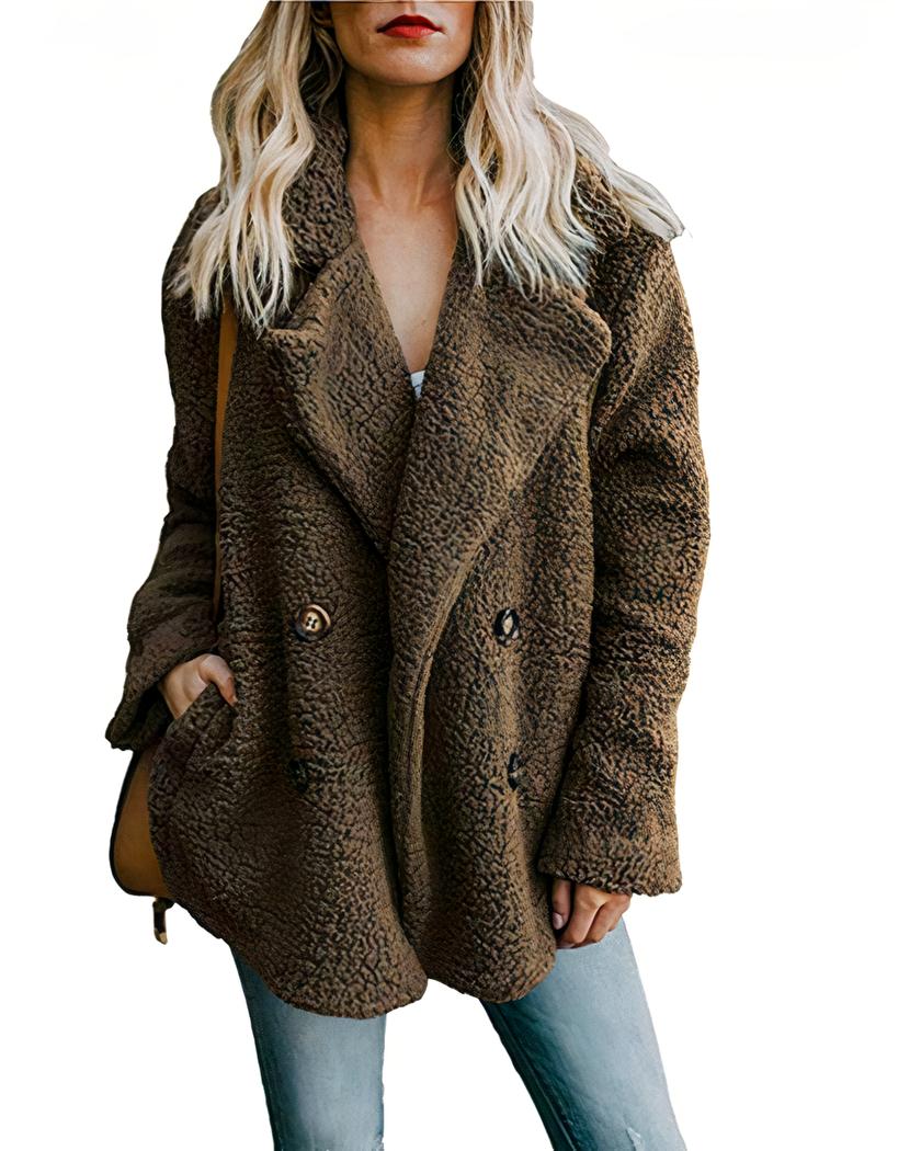 Blouson fourré à col rabattu en fourrure synthétique pour femme – Image 2