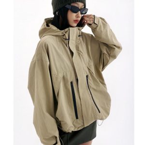 Blouson imperméable ample avec capuche pour femme