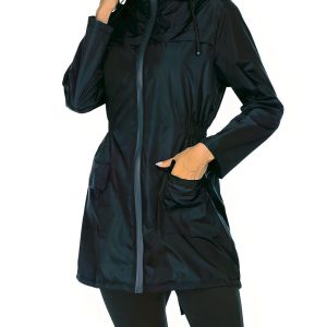 Blouson imperméable coupe-vent à capuche avec poches pour femme