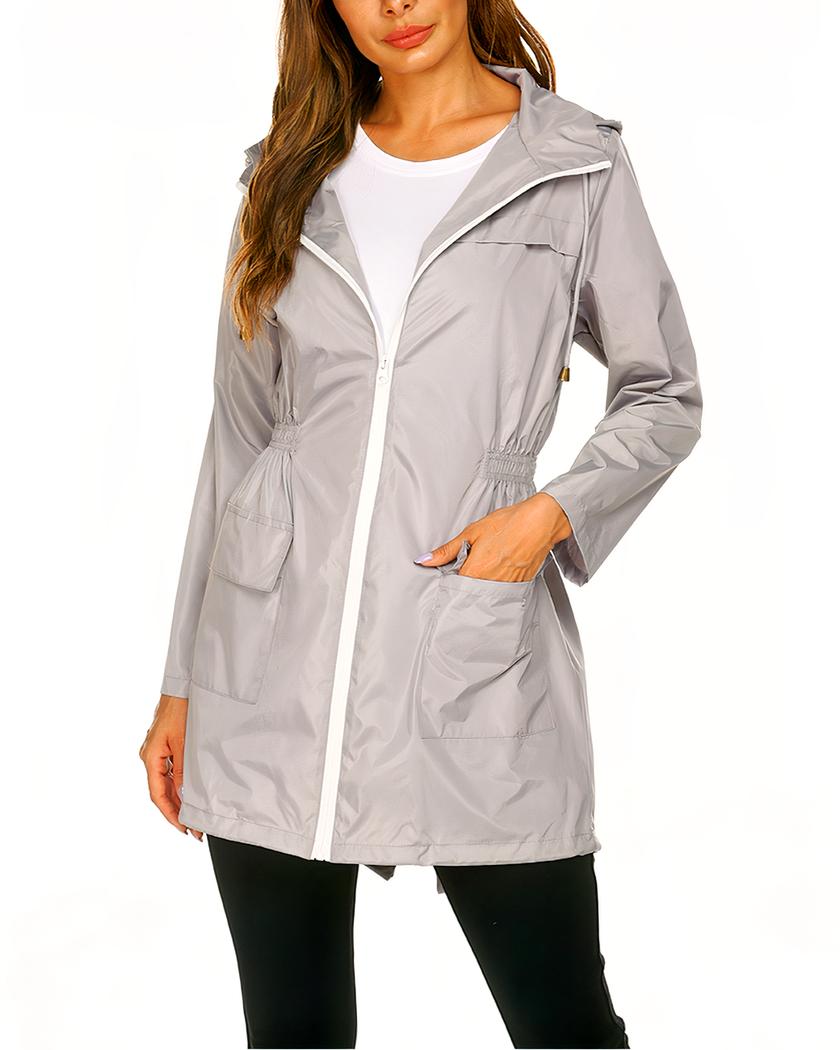 Blouson imperméable coupe-vent à capuche avec poches pour femme – Image 3