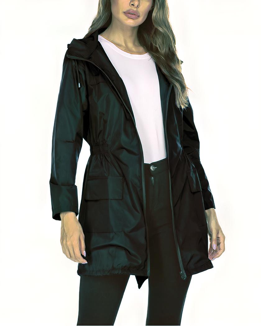 Blouson imperméable coupe-vent à capuche avec poches pour femme – Image 4