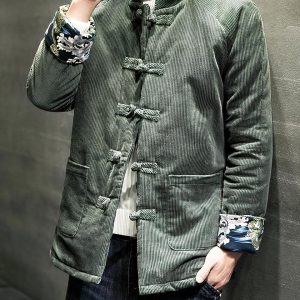 Blouson matelassé en velours côtelé de style rétro chinois pour homme