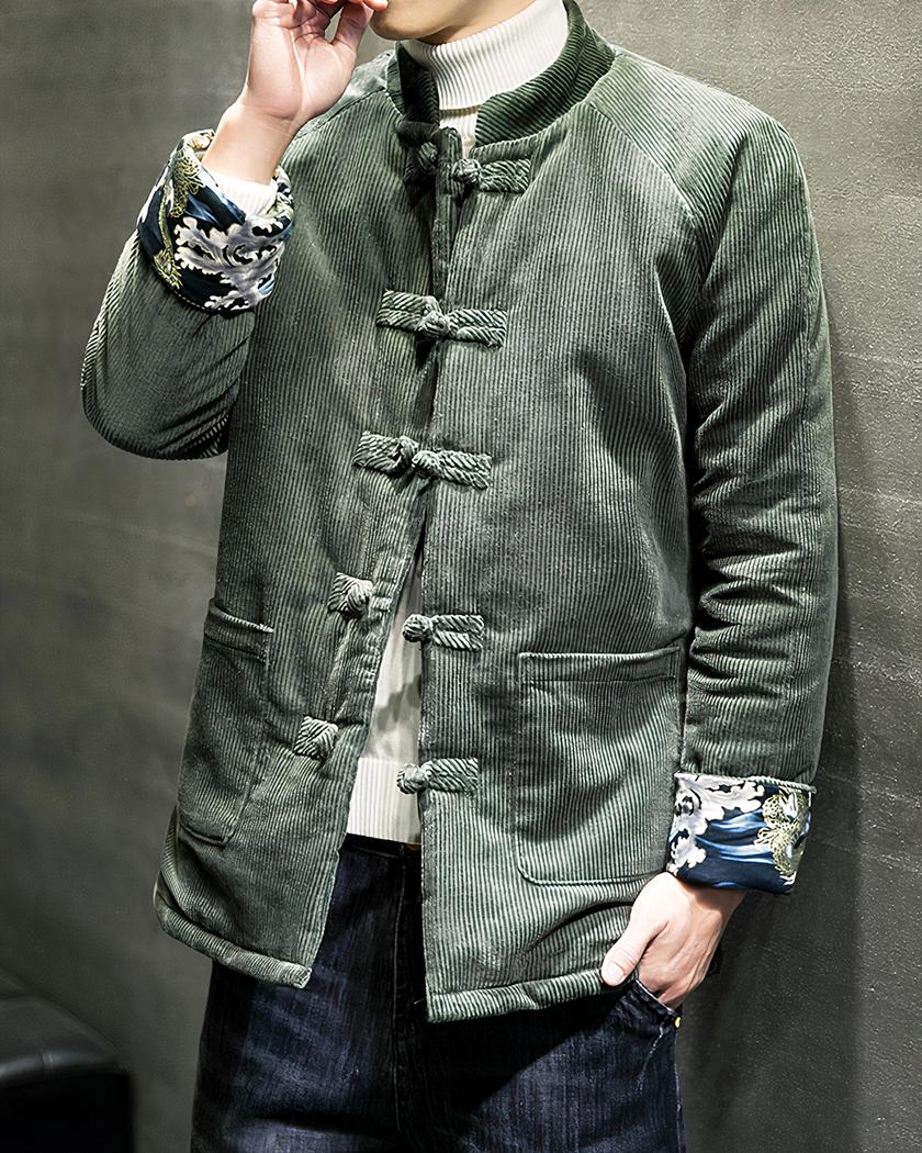 Blouson matelassé en velours côtelé de style rétro chinois pour homme