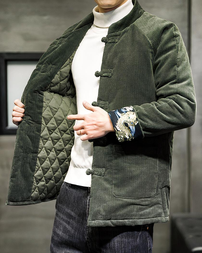 Blouson matelassé en velours côtelé de style rétro chinois pour homme – Image 3