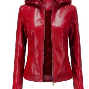 Blouson en similicuir fourré à capuche amovible