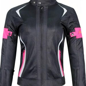Blouson moto femme cintré noir et rose