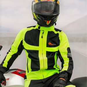 Blouson moto homme réfléchissant vert fluo et noir